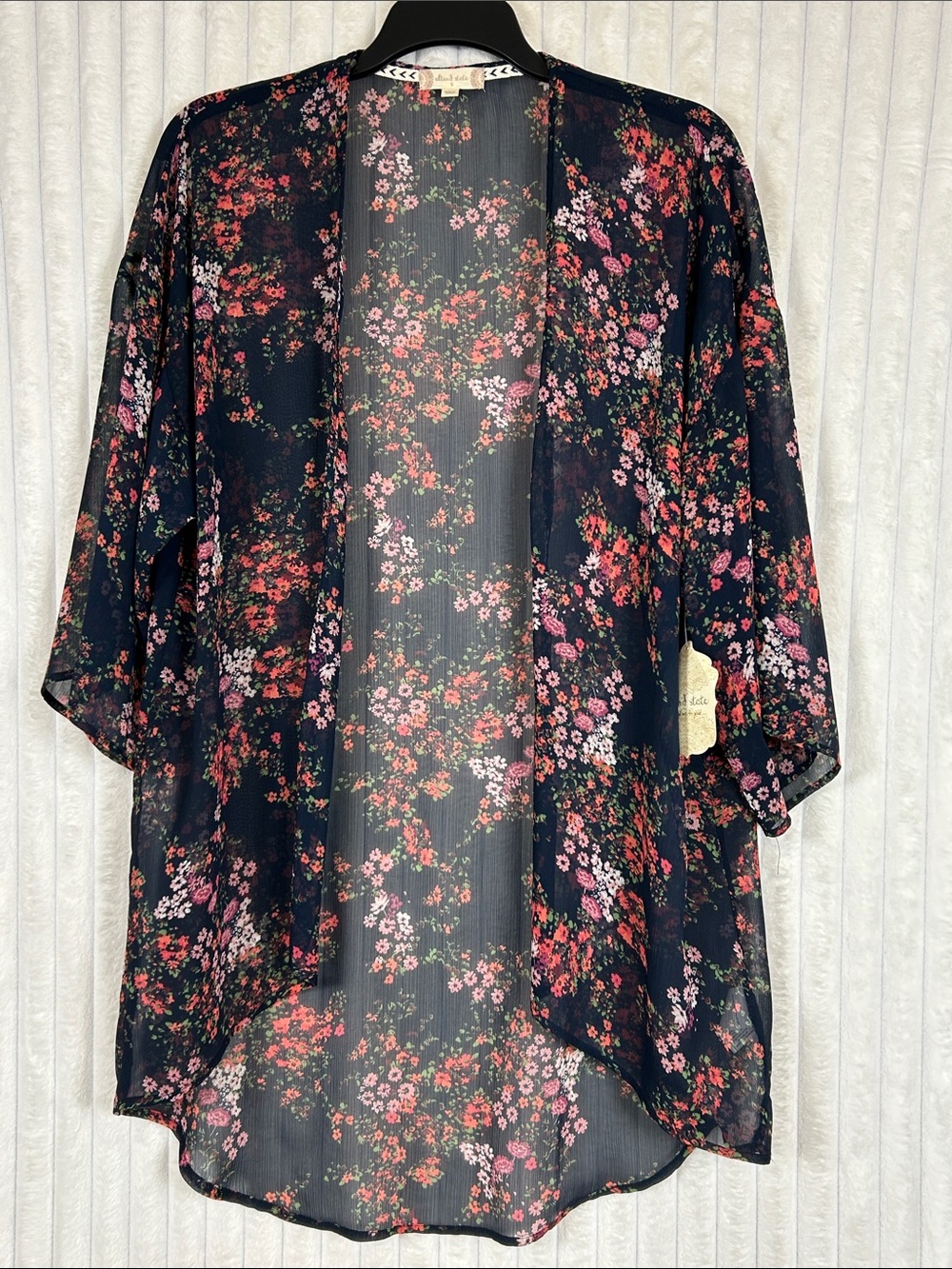 NWT Altrd State navy blue sheer chiffon kimono pink white floral print S